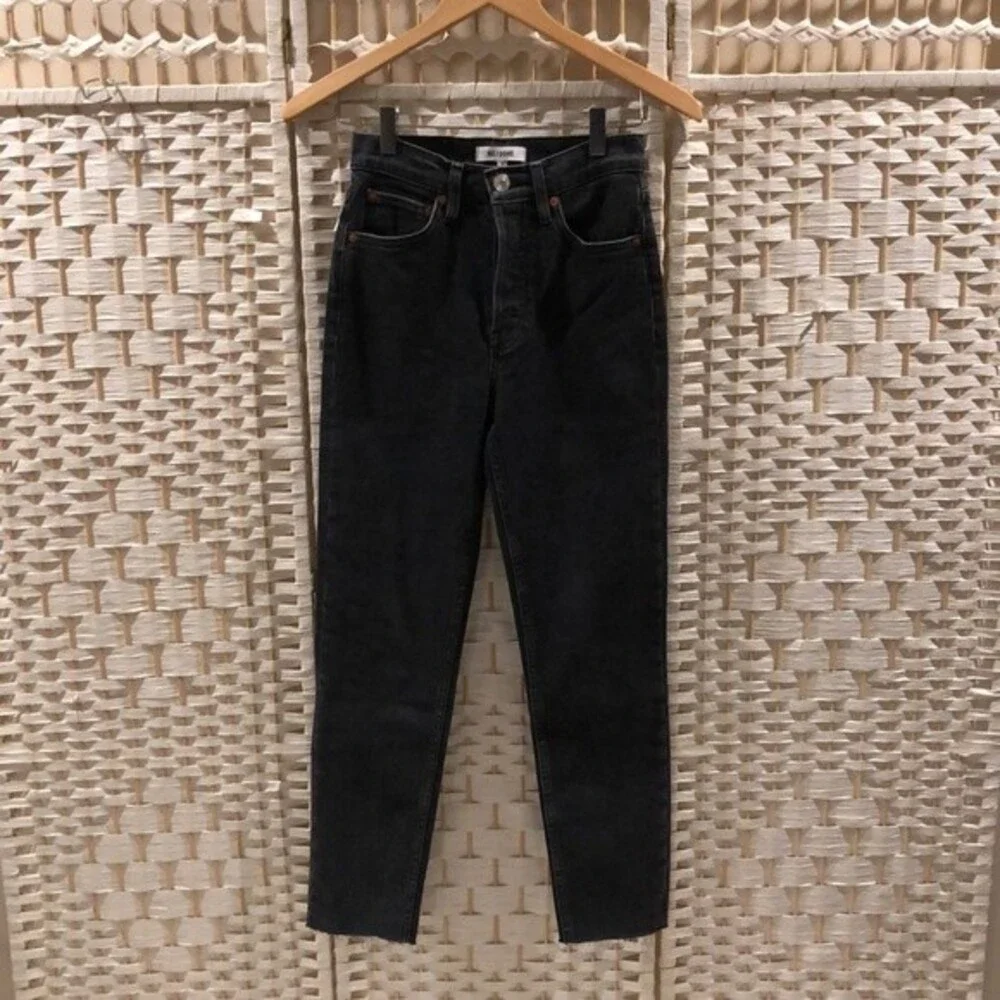 RE/DONE 90’s Ultra High Rise Ankle Crop Raw Hem Jeans in Stoned Noir Size 25 NWT - Picture 6 of 11